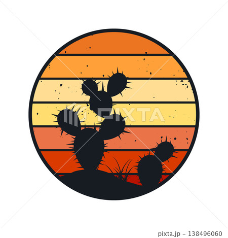 Grunge vintage sunset. Colorful striped sunrise badge in 80s and 90s style. Sun and ocean view, summer vibes, surfing. Design element for print, logo or t-shirt. Vector illustration Grunge vintage sunset. Colorful striped sunrise badge in 80s and 90s style. Sun and ocean view, summer vibes, surfing. Design element for print, logo or t-shirt. Vector illustration 138496060