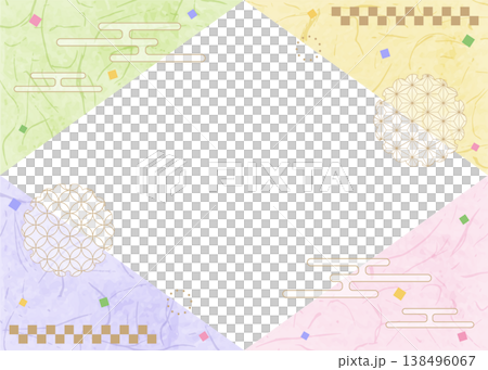 和風のデザインフレーム、和紙、紙吹雪、和柄のデコレーション、背景 138496067
