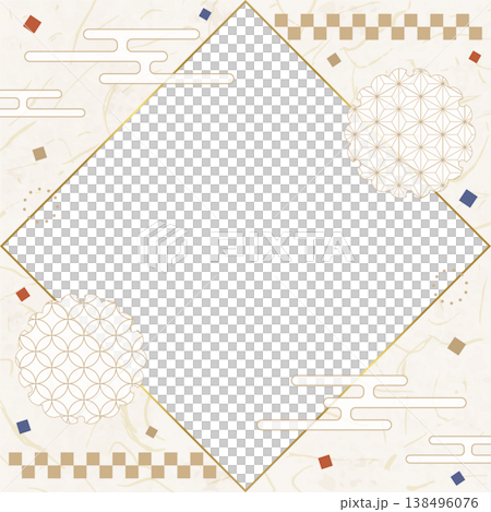 Japanese-style design frame, washi paper, confetti, Japanese pattern decoration, background, square size Japanese-style design frame, washi paper, confetti, Japanese pattern decoration, background, square size 138496076