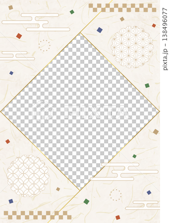 和風のデザインフレーム、和紙、紙吹雪、和柄のデコレーション、背景、縦向き 138496077