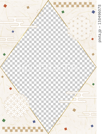 和風のデザインフレーム、和紙、紙吹雪、和柄のデコレーション、背景、縦向き 138496078