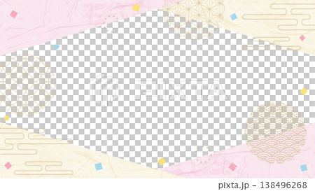 Japanese-style design frame, washi paper, confetti, Japanese pattern decoration, background, 16:9 size 138496268