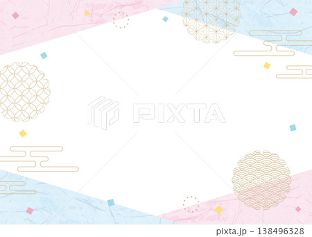 和風のデザインフレーム、和紙、紙吹雪、和柄のデコレーション、背景 138496328
