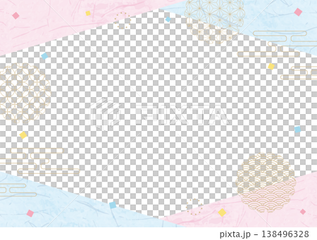 和風のデザインフレーム、和紙、紙吹雪、和柄のデコレーション、背景 138496328