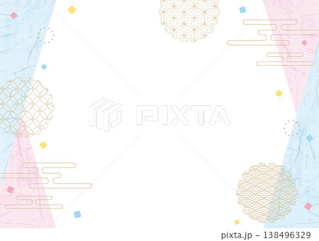 和風のデザインフレーム、和紙、紙吹雪、和柄のデコレーション、背景 138496329