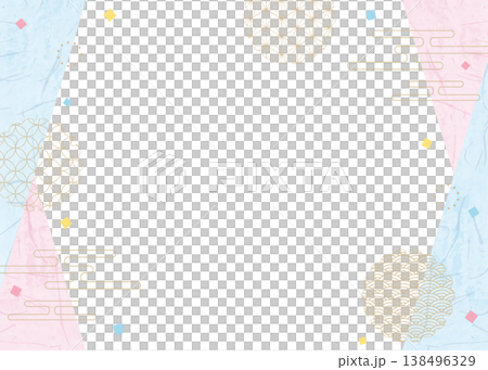 和風のデザインフレーム、和紙、紙吹雪、和柄のデコレーション、背景 138496329