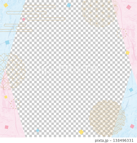 和風のデザインフレーム、和紙、紙吹雪、和柄のデコレーション、背景、正方形サイズ 138496331