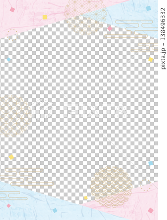 日式設計相框、紙、彩紙屑、日式圖案裝飾、背景、直式版 138496332