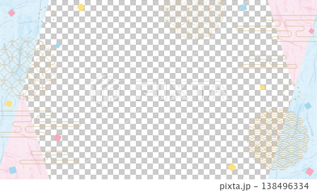 和風のデザインフレーム、和紙、紙吹雪、和柄のデコレーション、背景、16:9サイズ 138496334
