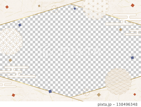 Japanese-style design frame, washi paper, confetti, Japanese pattern decoration, background Japanese-style design frame, washi paper, confetti, Japanese pattern decoration, background 138496348