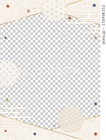 Japanese-style design frame, washi paper, confetti, Japanese pattern decoration, background, portrait orientation Japanese-style design frame, washi paper, confetti, Japanese pattern decoration, background, portrait orientation 138496352