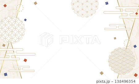 和風のデザインフレーム、和紙、紙吹雪、和柄のデコレーション、背景、16:9サイズ 和風のデザインフレーム、和紙、紙吹雪、和柄のデコレーション、背景、16:9サイズ 138496354