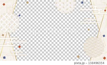 和風のデザインフレーム、和紙、紙吹雪、和柄のデコレーション、背景、16:9サイズ 和風のデザインフレーム、和紙、紙吹雪、和柄のデコレーション、背景、16:9サイズ 138496354