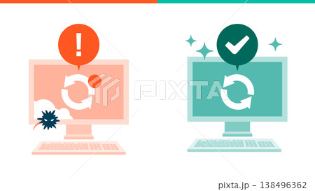 サイバーセキュリティ 未更新の古いOSを自動アップデートで脆弱性から保護するイメージ 138496362