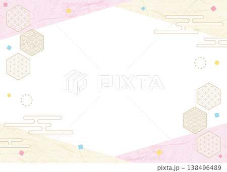 和風のデザインフレーム、和紙、紙吹雪、和柄のデコレーション、背景 138496489