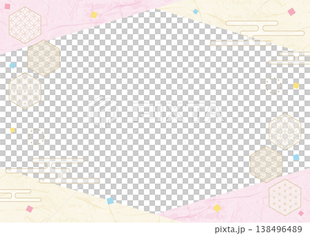 和風のデザインフレーム、和紙、紙吹雪、和柄のデコレーション、背景 138496489