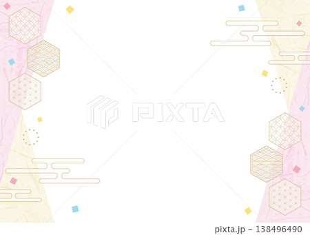 和風のデザインフレーム、和紙、紙吹雪、和柄のデコレーション、背景 138496490