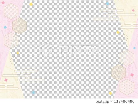和風のデザインフレーム、和紙、紙吹雪、和柄のデコレーション、背景 138496490