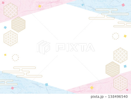 和風のデザインフレーム、和紙、紙吹雪、和柄のデコレーション、背景 138496540