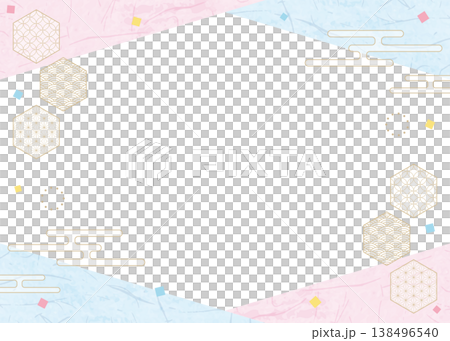 和風のデザインフレーム、和紙、紙吹雪、和柄のデコレーション、背景 138496540