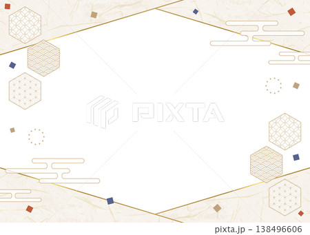 和風のデザインフレーム、和紙、紙吹雪、和柄のデコレーション、背景 138496606