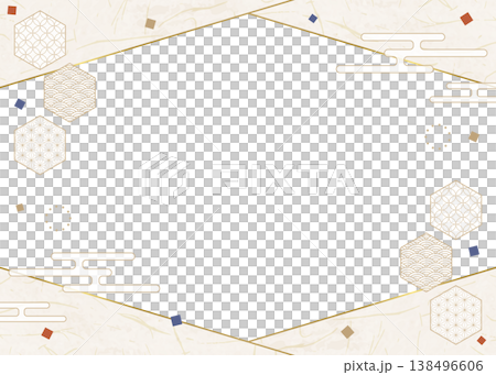 和風のデザインフレーム、和紙、紙吹雪、和柄のデコレーション、背景 138496606