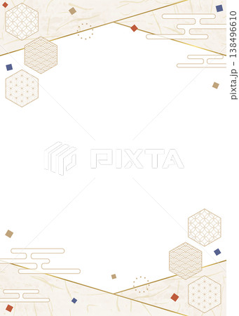 和風のデザインフレーム、和紙、紙吹雪、和柄のデコレーション、背景、縦向き 138496610
