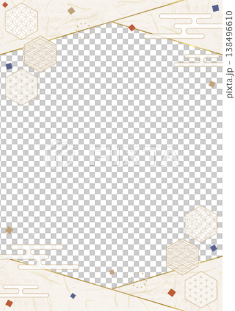 和風のデザインフレーム、和紙、紙吹雪、和柄のデコレーション、背景、縦向き 138496610
