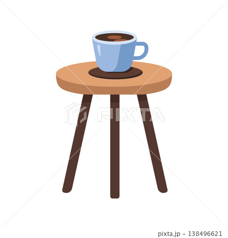 Blue coffee cup on a small wooden tripod stool vector illustration 138496621
