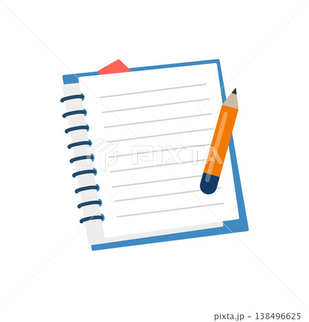 Spiral notebook with orange pencil and paper bookmark vector illustration Spiral notebook with orange pencil and paper bookmark vector illustration 138496625
