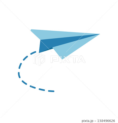 Blue paper plane flying with dashed line path vector illustration 138496626