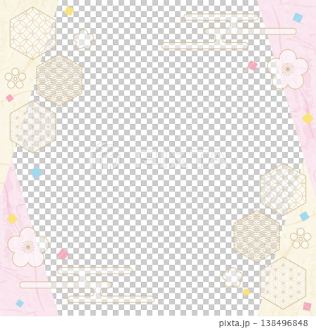 Japanese-style design frame, washi paper, confetti, Japanese pattern decoration, background, square size Japanese-style design frame, washi paper, confetti, Japanese pattern decoration, background, square size 138496848