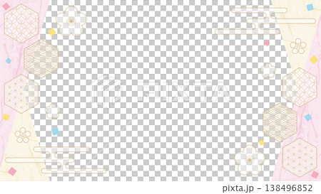 Japanese-style design frame, washi paper, confetti, Japanese pattern decoration, background, 16:9 size Japanese-style design frame, washi paper, confetti, Japanese pattern decoration, background, 16:9 size 138496852