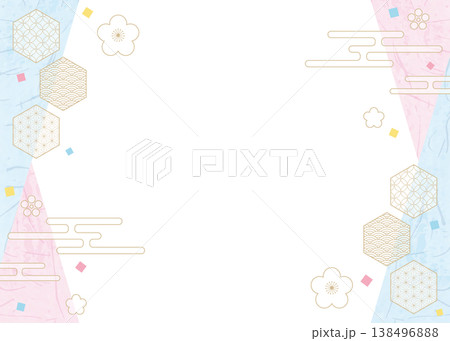 和風のデザインフレーム、和紙、紙吹雪、和柄のデコレーション、背景 和風のデザインフレーム、和紙、紙吹雪、和柄のデコレーション、背景 138496888