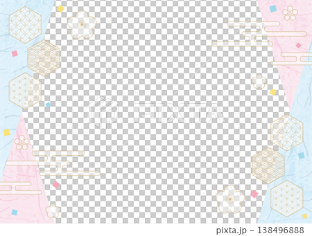 和風のデザインフレーム、和紙、紙吹雪、和柄のデコレーション、背景 和風のデザインフレーム、和紙、紙吹雪、和柄のデコレーション、背景 138496888