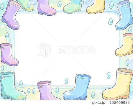 カラフルな靴と雨粒のイラスト カラフルな靴と雨粒のイラスト 138496986