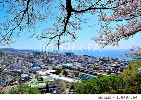 さくらが綺麗な吾妻山公園第二展望台から見るJR二宮駅付近と相模湾 さくらが綺麗な吾妻山公園第二展望台から見るJR二宮駅付近と相模湾 138497564