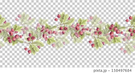 Watercolor seamless berry garland border with autumn leaves and forest fruits. Cozy botanical decorative trim illustration Watercolor seamless berry garland border with autumn leaves and forest fruits. Cozy botanical decorative trim illustration 138497684
