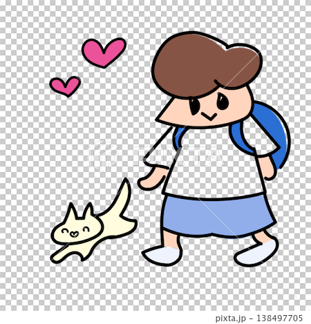 リュックでのんびり登校するおっとり小学生とねこ リュックでのんびり登校するおっとり小学生とねこ 138497705