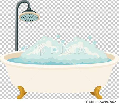 bathtub bubble bath bathroom illustration with shower foam and water for hygiene and relaxation concept bathtub bubble bath bathroom illustration with shower foam and water for hygiene and relaxation concept 138497962