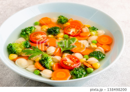 Soup with mini dumplings and vegetables. Soup with mini dumplings and vegetables. 138498200