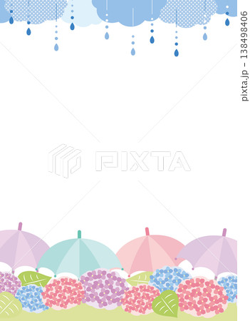 梅雨・雨の日の紫陽花と傘のフレーム_縦 梅雨・雨の日の紫陽花と傘のフレーム_縦 138498406