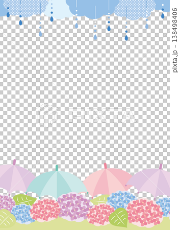 雨季雨天，繡球花和雨傘的畫面（直版）。 138498406