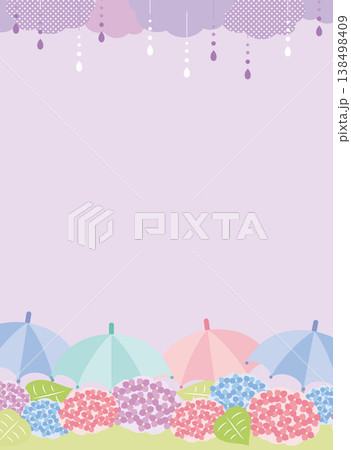 梅雨・雨の日の紫陽花と傘のフレーム_縦 梅雨・雨の日の紫陽花と傘のフレーム_縦 138498409