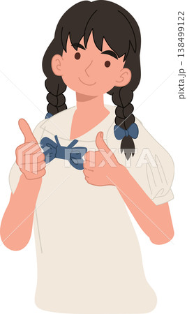 cute smiling girl giving thumbs up cartoon illustration positive child character 138499122