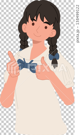 cute smiling girl giving thumbs up cartoon illustration positive child character 138499122