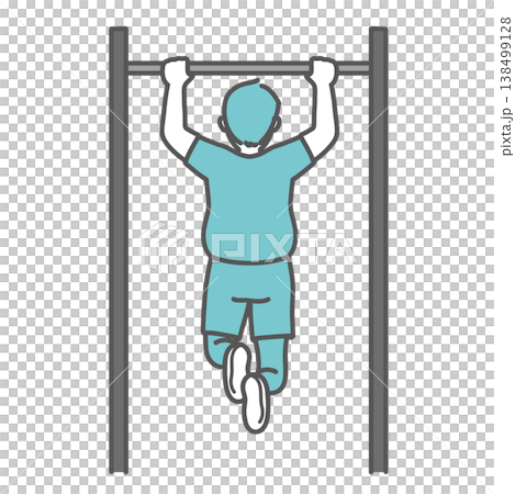 An illustration of a chubby man from behind doing pull-ups (chin-ups). An illustration of a chubby man from behind doing pull-ups (chin-ups). 138499128