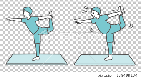 A set of illustrations comparing a standard-sized man and a chubby man striking dancer poses. A set of illustrations comparing a standard-sized man and a chubby man striking dancer poses. 138499134