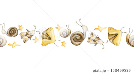 Cute insects Seamless Border. Snails Butterfly Moth Watercolor illustration hand painted isolated on white background for nursery baby kids design spring summer card forest fabric textile fresh prints 138499559