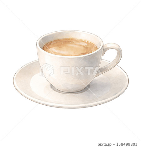 コーヒー 水彩イラスト カフェラテのカップ素材 ナチュラルでやさしいカフェデザイン 138499803
